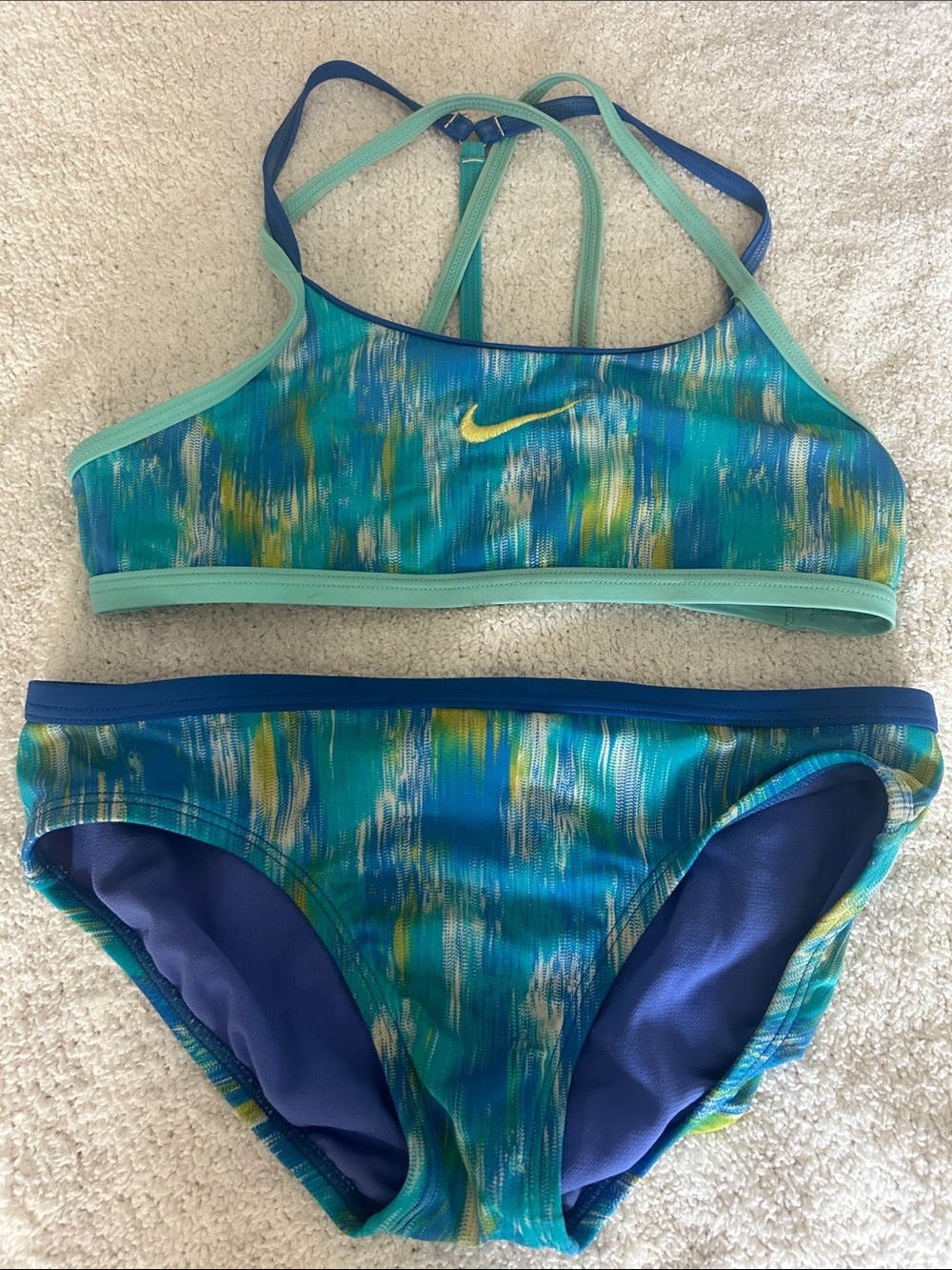Nike Girls' Teal, Blue & Yellow Two-Piece Swim Bikini